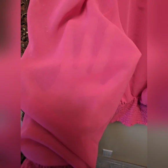 PINK SHEER FEMININE BLOUSE SZ L - Picture 4 of 5